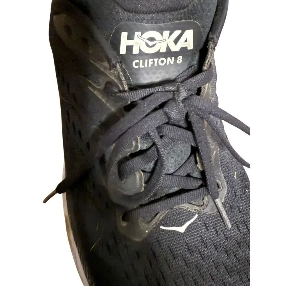 Hoka One One Mens Clifton 8 Black Running Shoes Sneakers Sz 11.5
